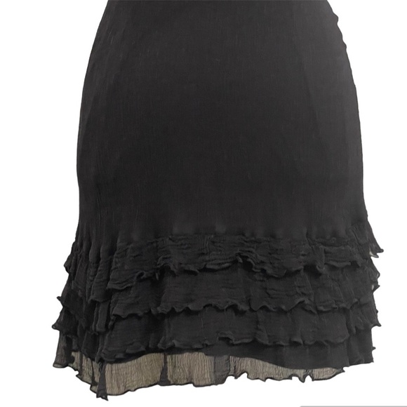 Knitted Dove Black Crinkle Crepe Ruffles Sleeveless Mini Stretch Dress - Picture 7 of 13